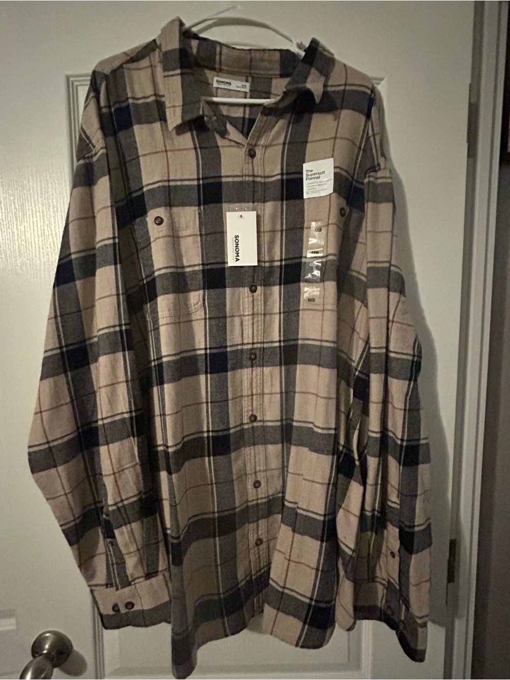 Sonoma Tan and Black Plaid Flannel Shirt